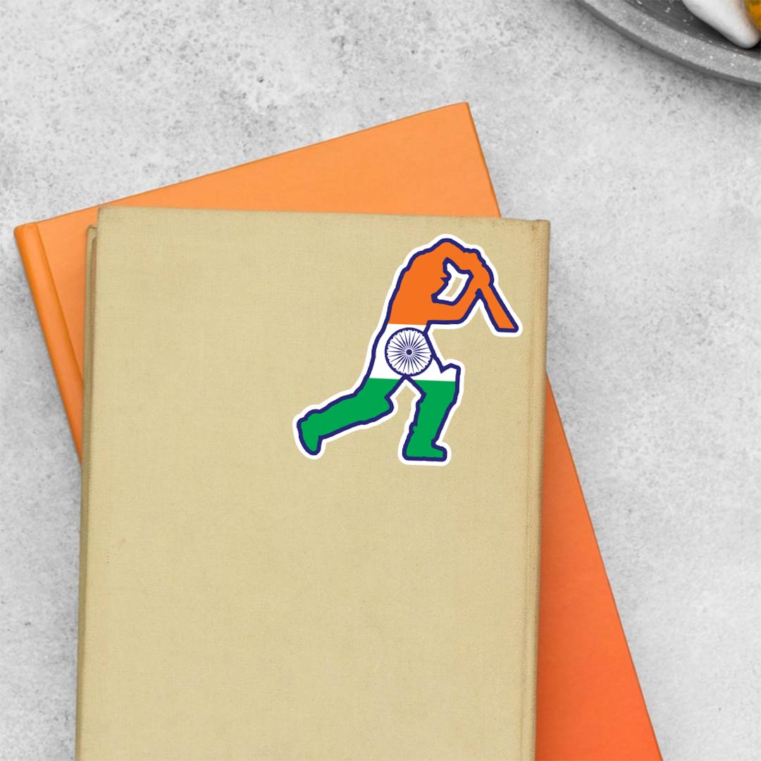Cricket Player in Indian Flag Sports Stickers
