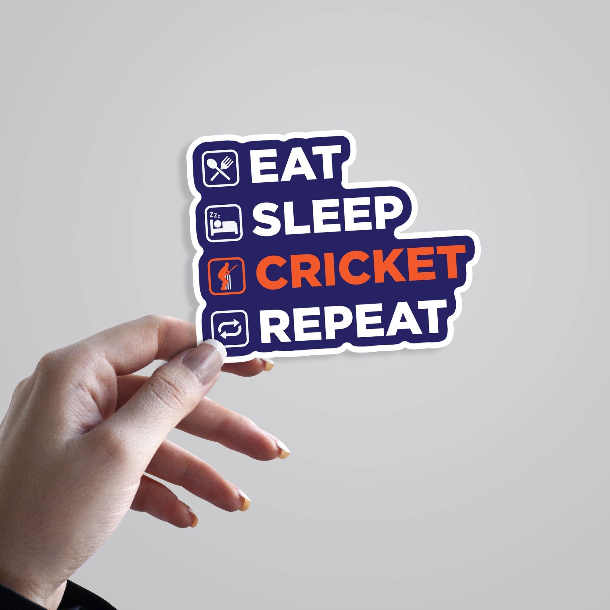 Eat Sleep Cricket Repeat in Blue Sports Stickers