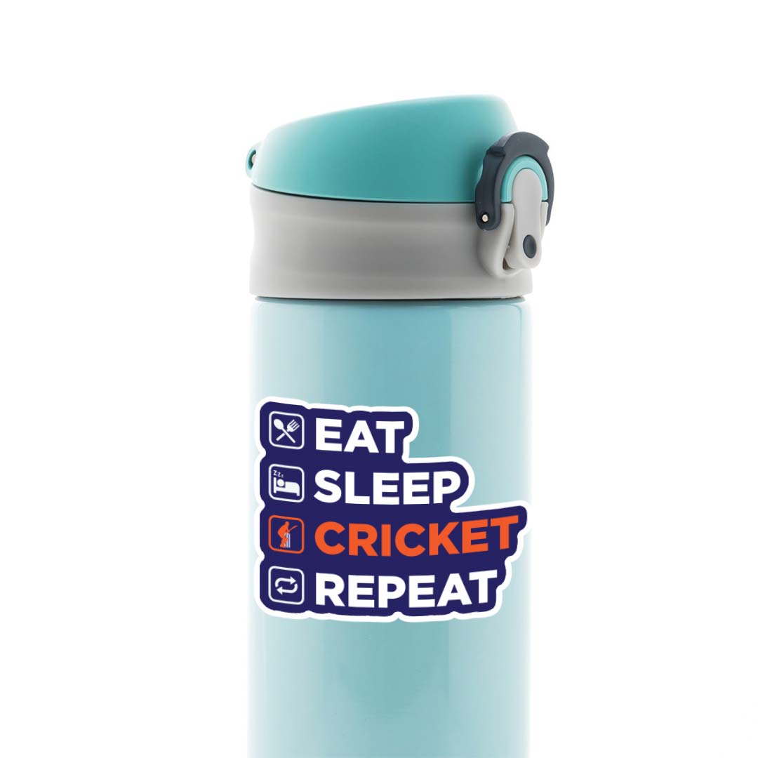 Eat Sleep Cricket Repeat in Blue Sports Stickers