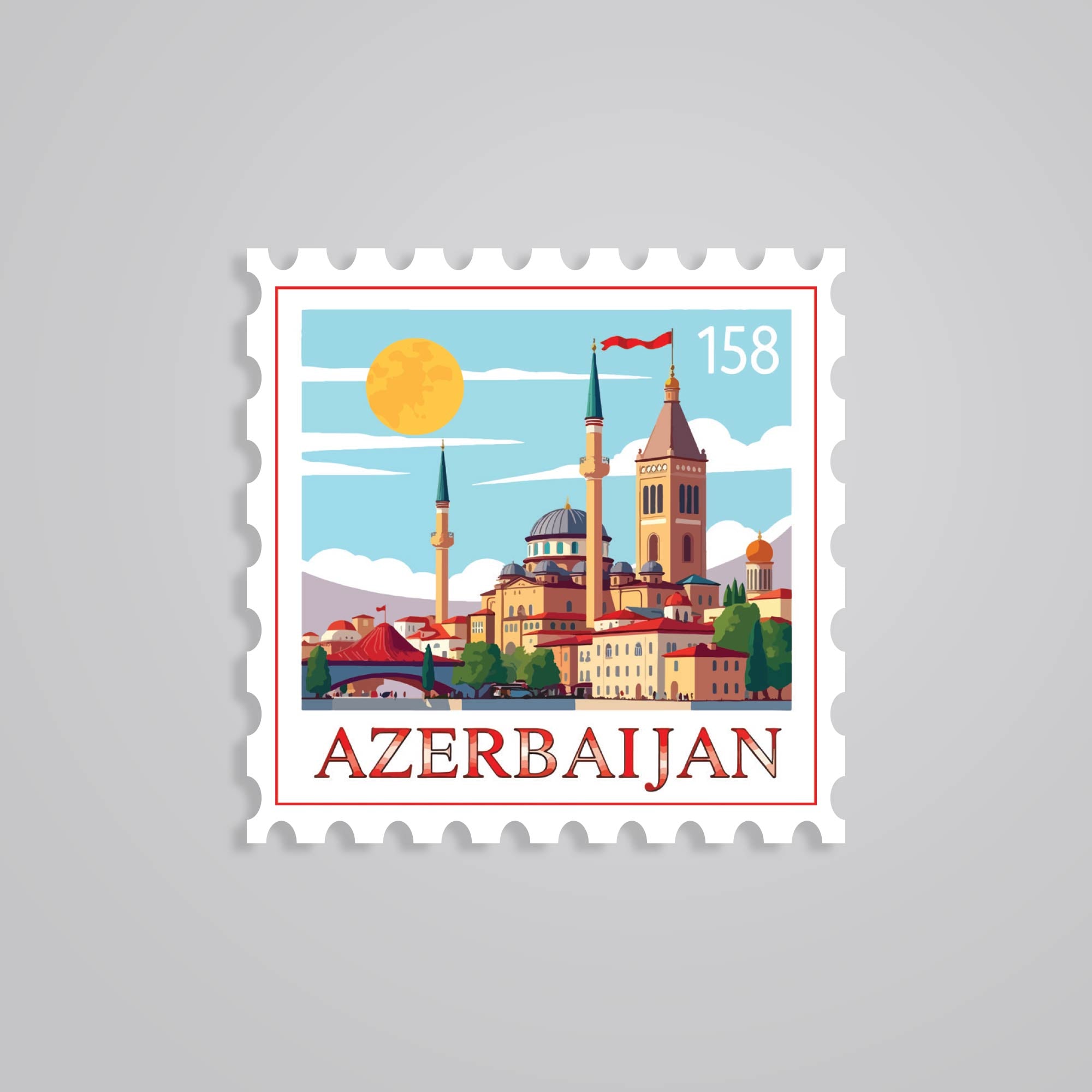 Fomo Store Stickers Travels Azerbaijan Historic Cityscape Post Stamp