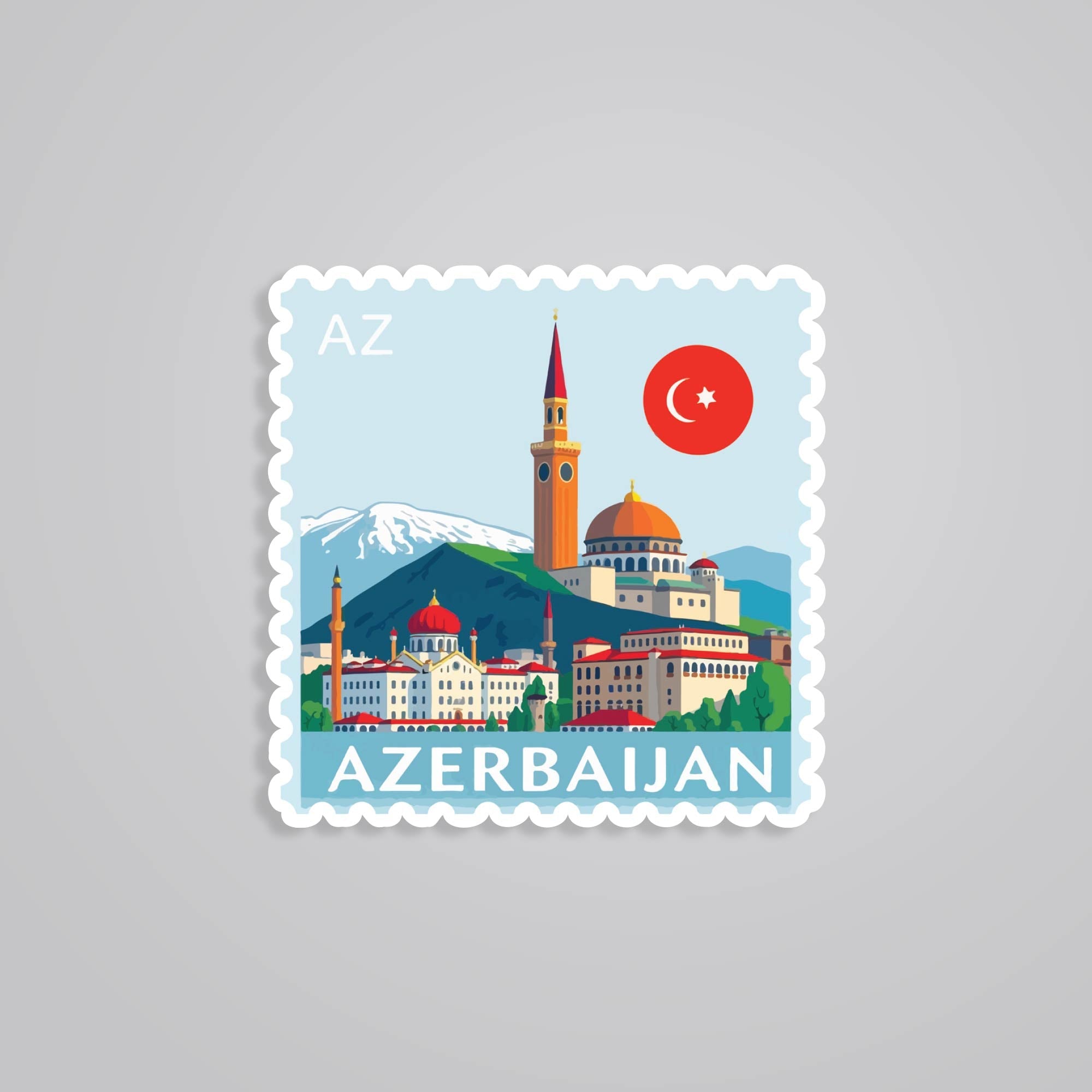Fomo Store Stickers Travels Azerbaijan Scenic Mountains Post Stamp