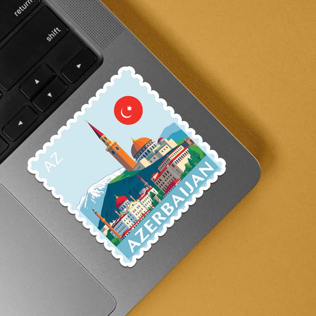 Azerbaijan Scenic Mountains Post Stamp Travels Stickers