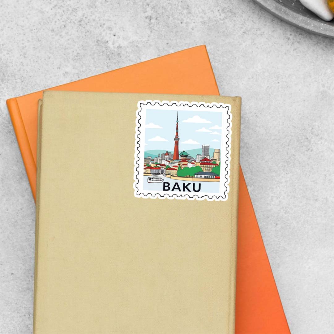 Baku City and Tower Post Stamp Travels Stickers