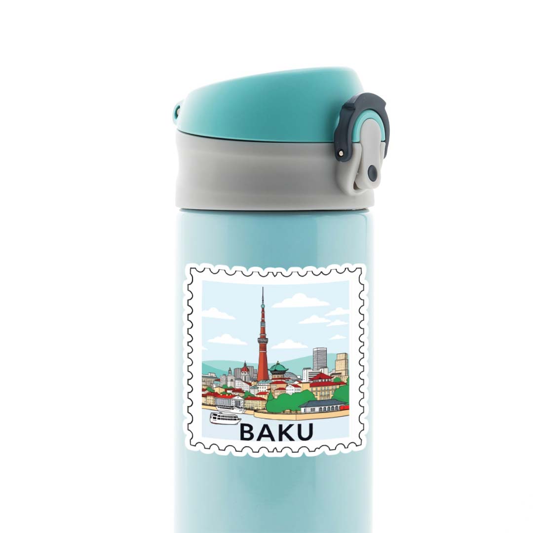 Baku City and Tower Post Stamp Travels Stickers
