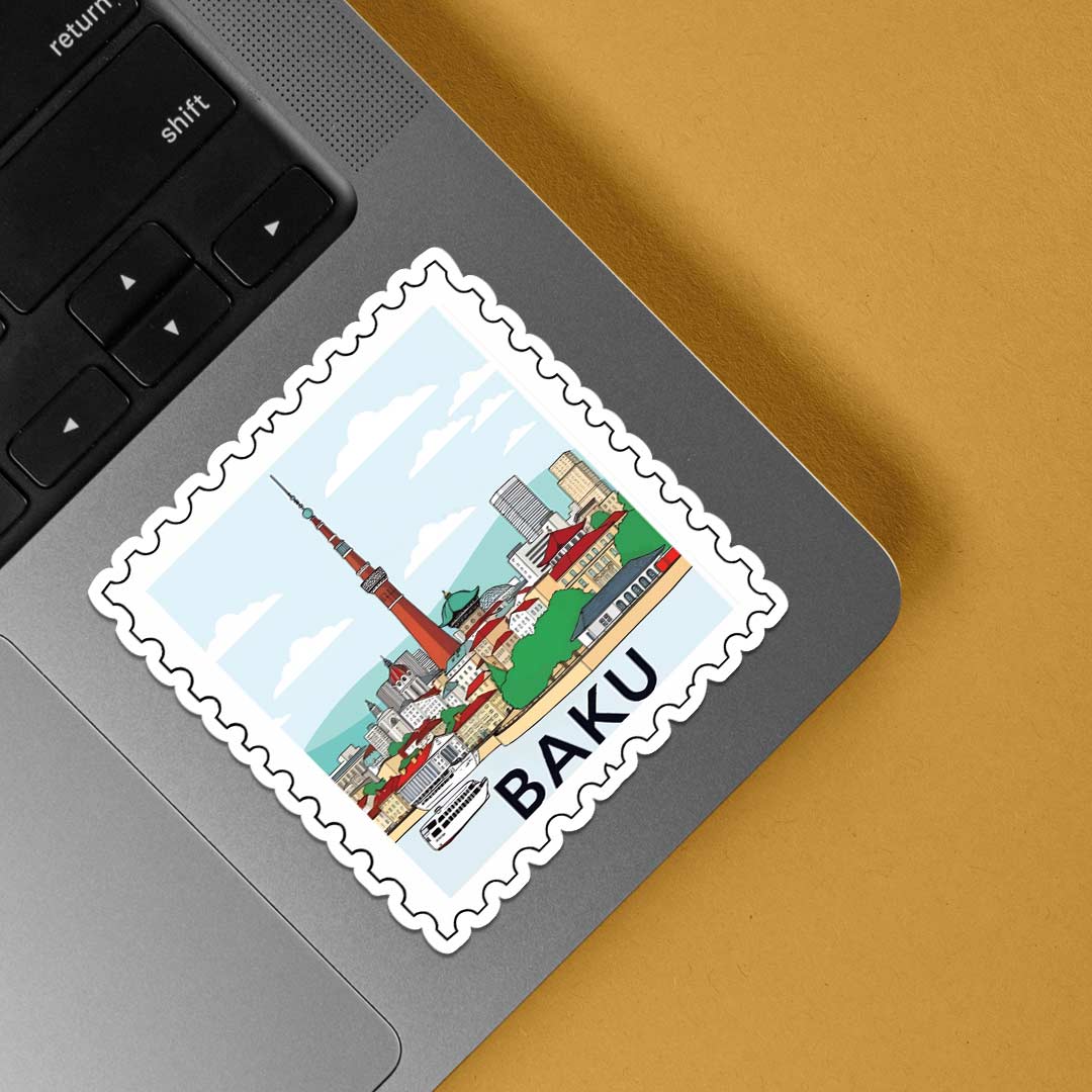 Baku City and Tower Post Stamp Travels Stickers
