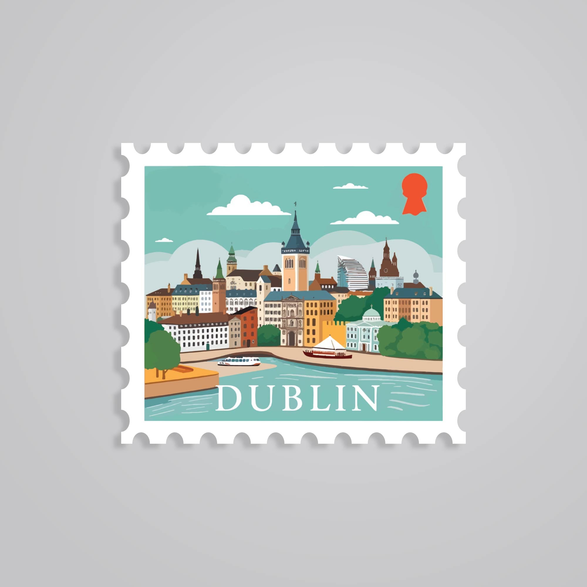 Fomo Store Stickers Travels Dublin Cityscape Riverfront Post Stamp