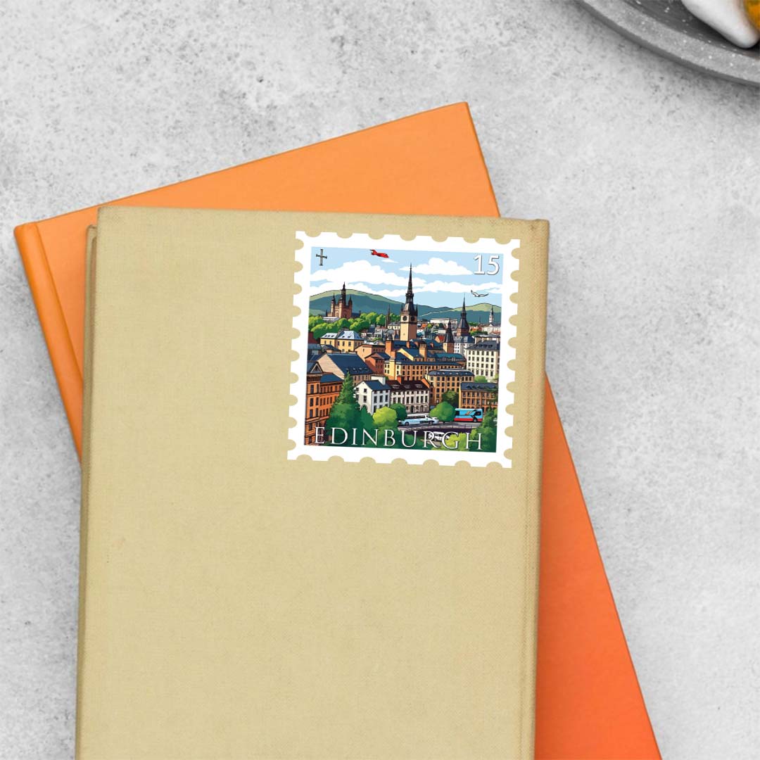 Edinburgh Scenic City View Post Stamp Travels Stickers