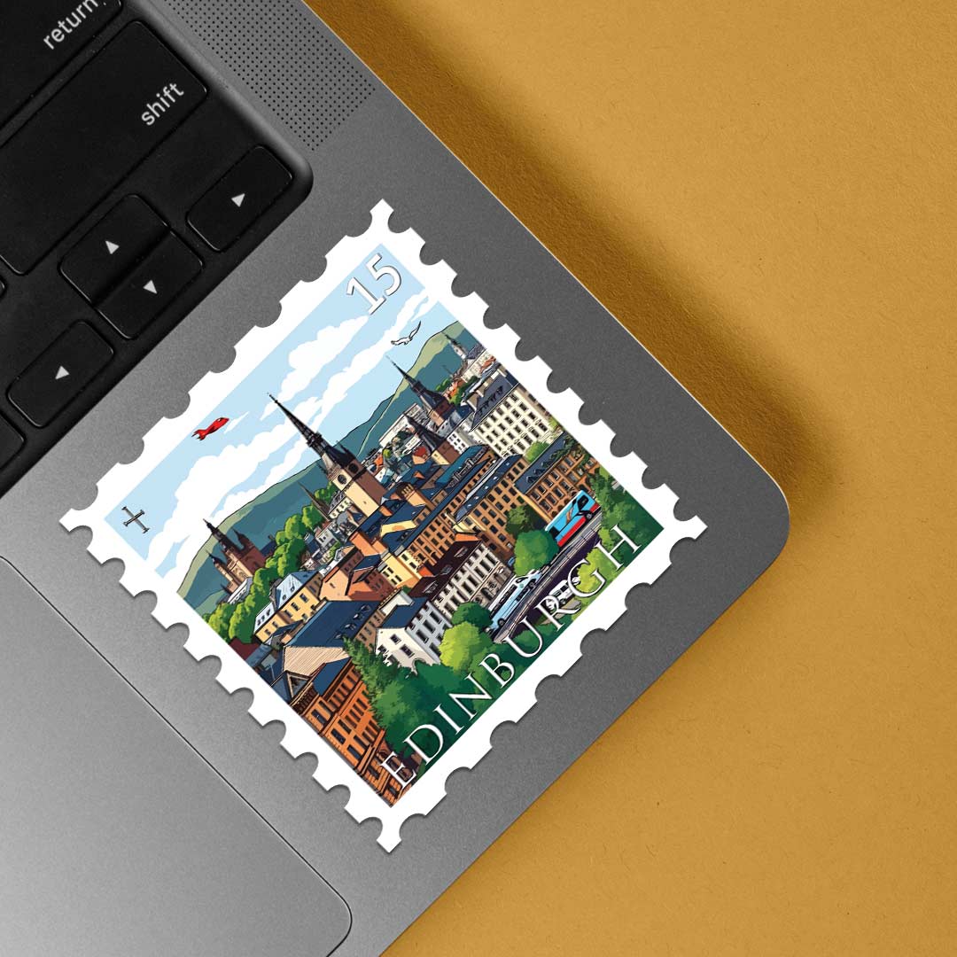 Edinburgh Scenic City View Post Stamp Travels Stickers