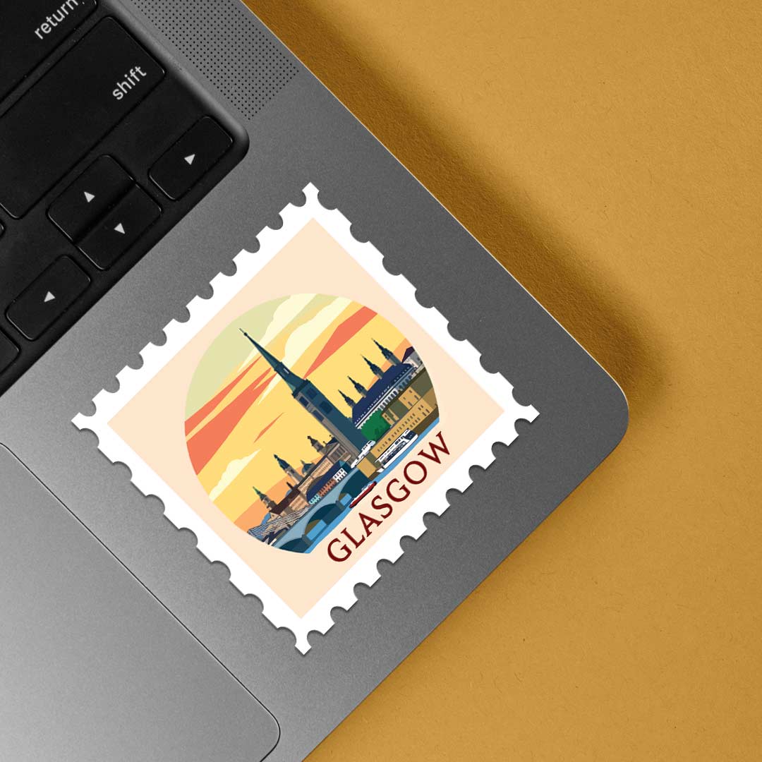 Glasgow Sunset Skyline Post Stamp Travels Stickers