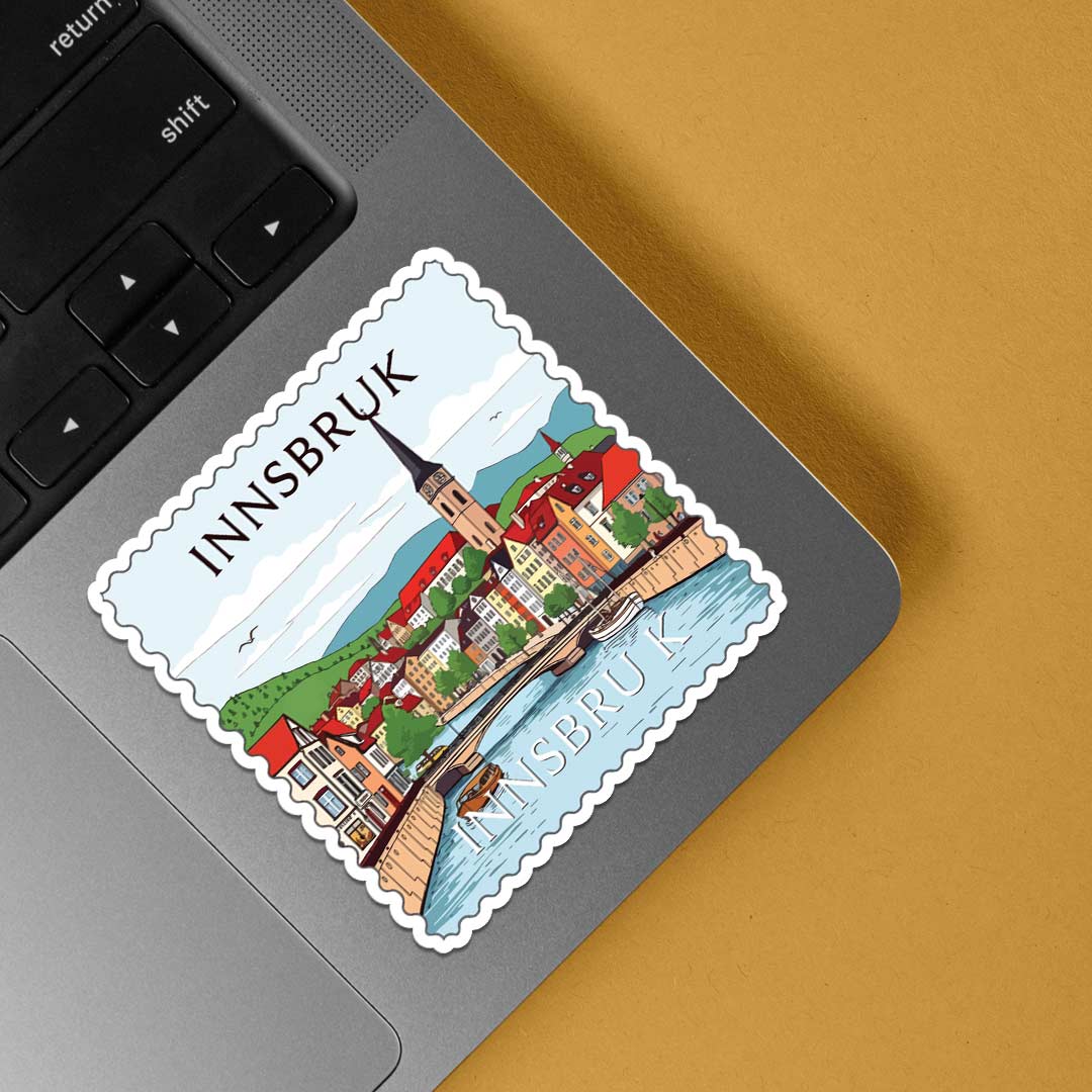 Innsbruck Mountain Village and River Post Stamp Travels Stickers