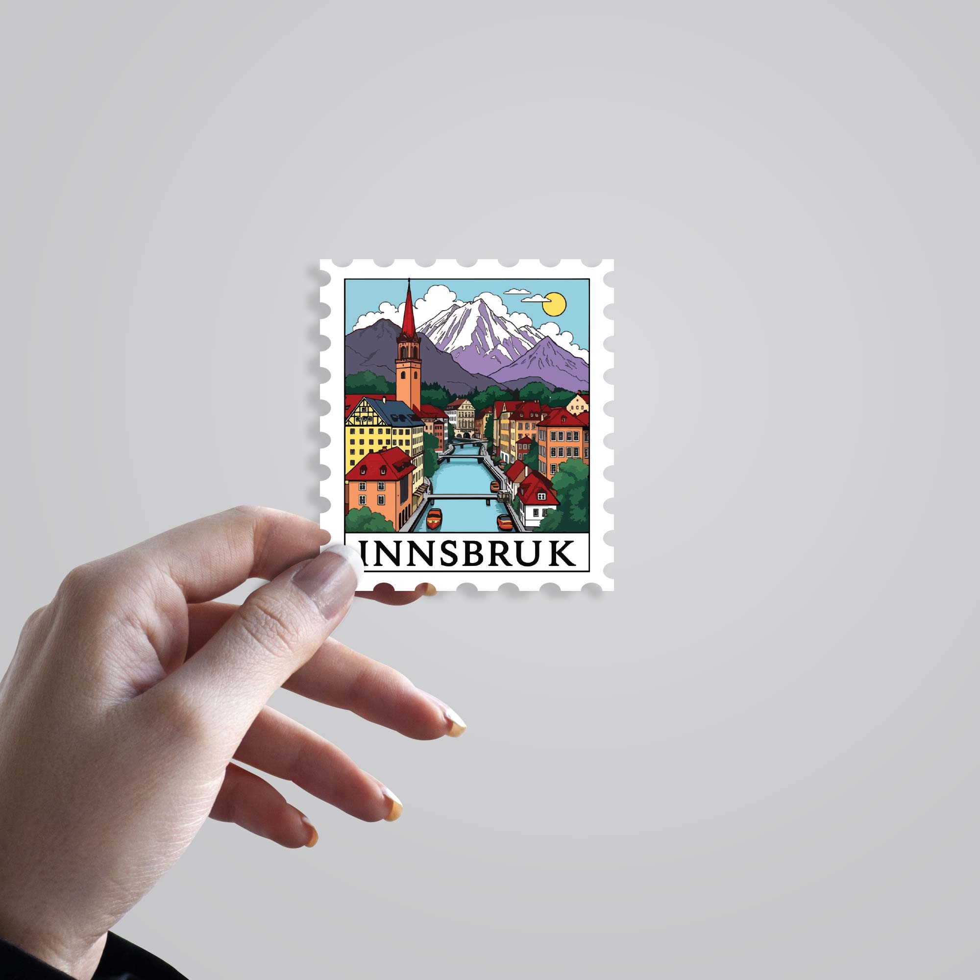 Innsbruck Mountain Village and River Views Post Stamp Travels Stickers