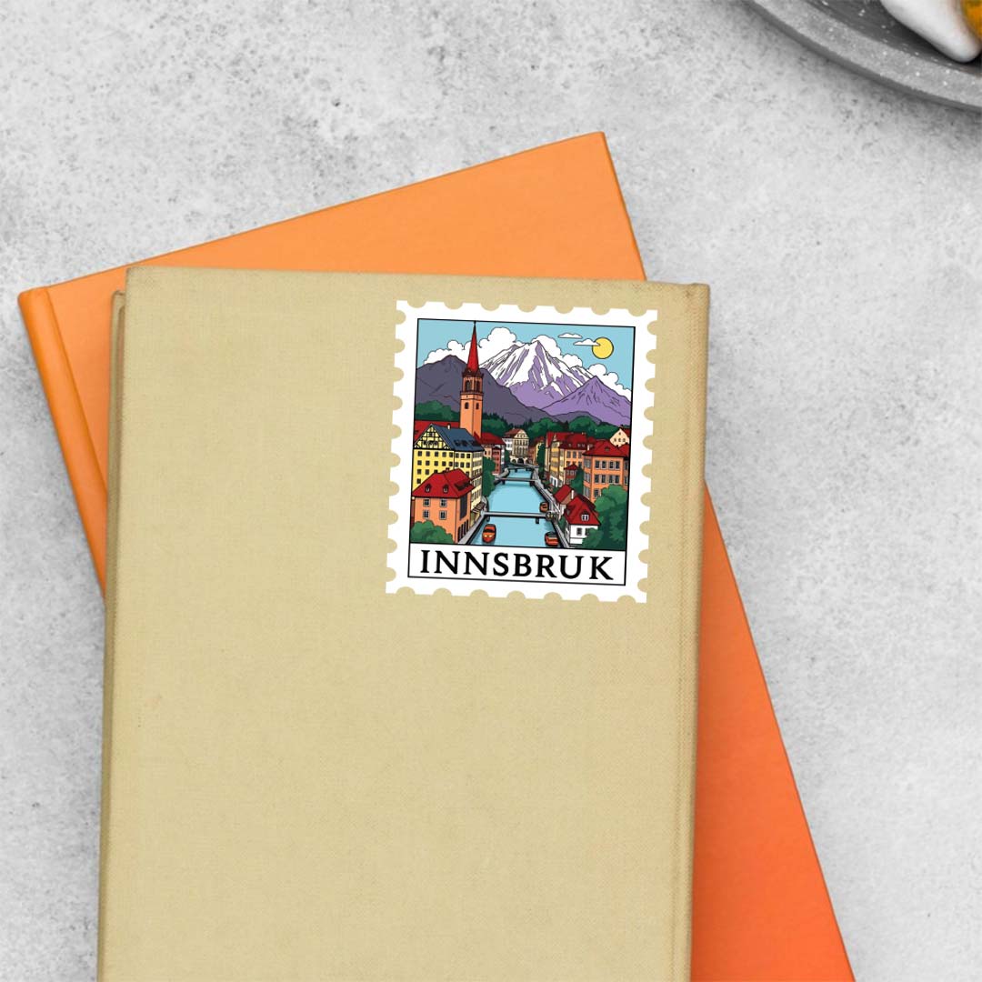 Innsbruck Mountain Village and River Views Post Stamp Travels Stickers