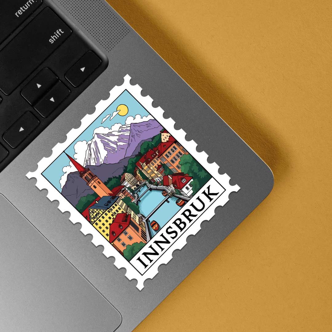 Innsbruck Mountain Village and River Views Post Stamp Travels Stickers