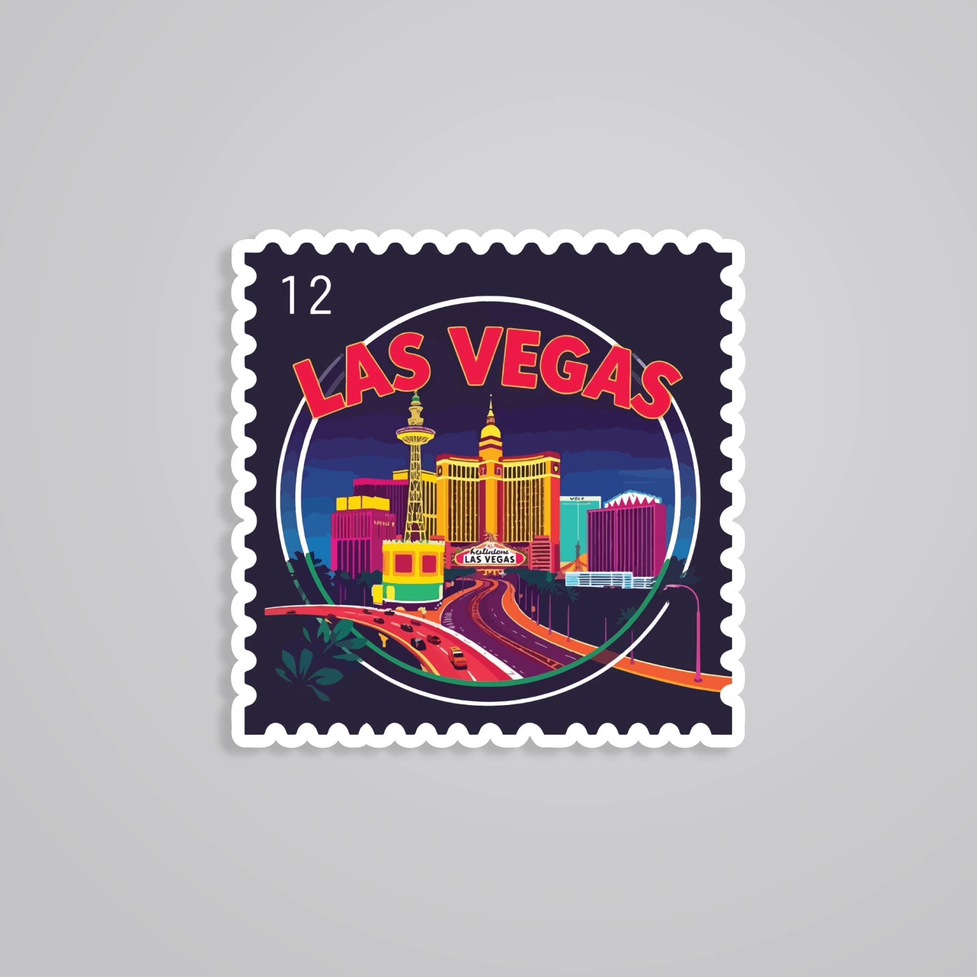Fomo Store Stickers Travels Las Vegas Neon Skyline Post Stamp