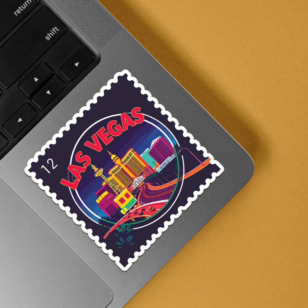 Las Vegas Neon Skyline Post Stamp Travels Stickers
