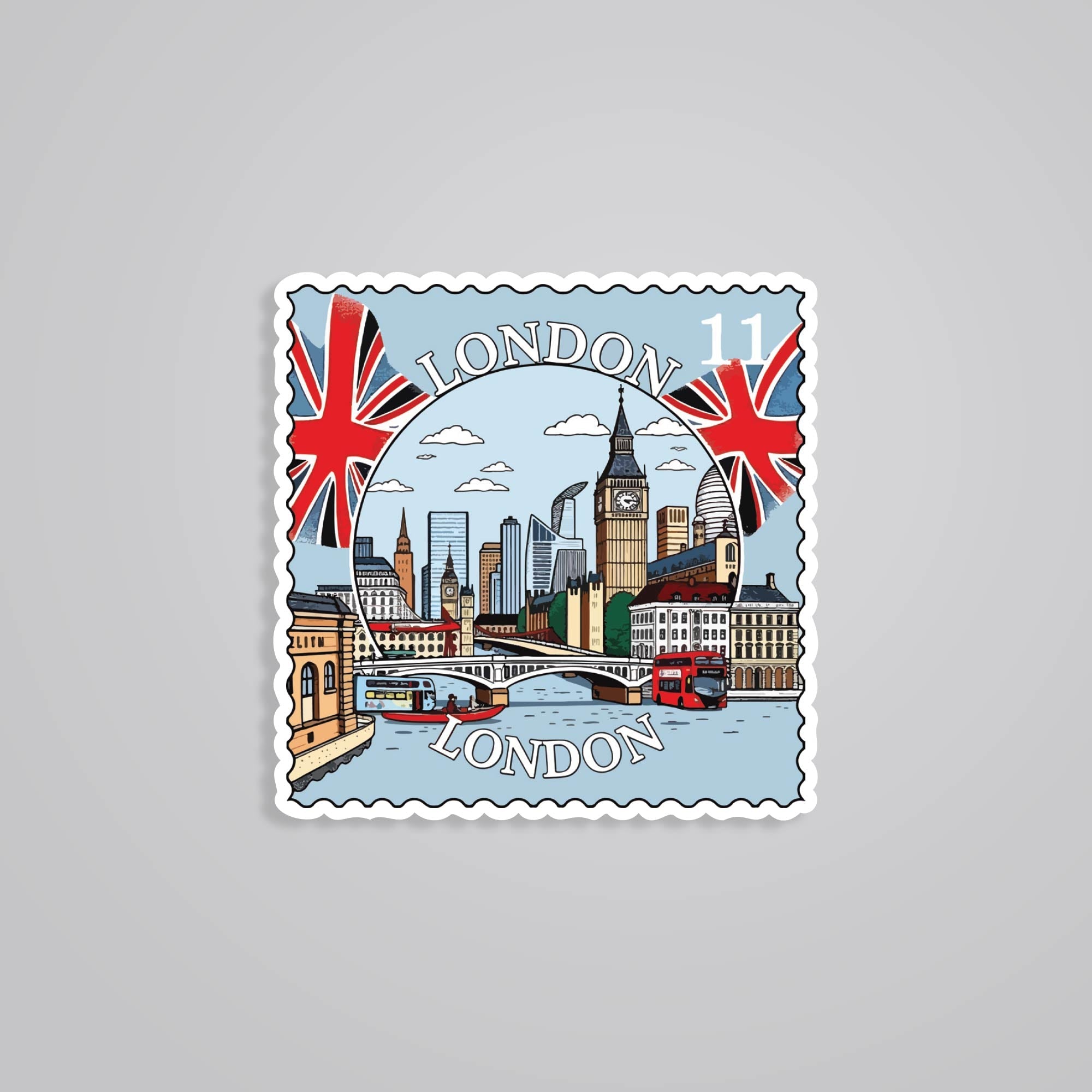 Fomo Store Stickers Travels London Big Ben and Skyline Post Stamp