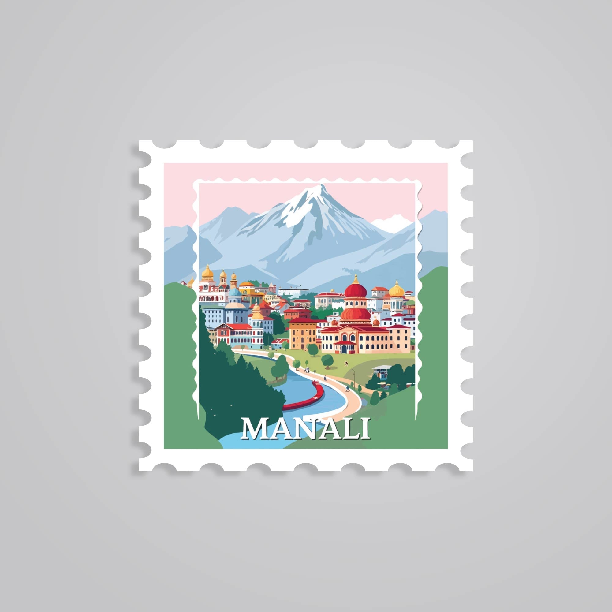 Fomo Store Stickers Travels Manali Mountain Village Post Stamp