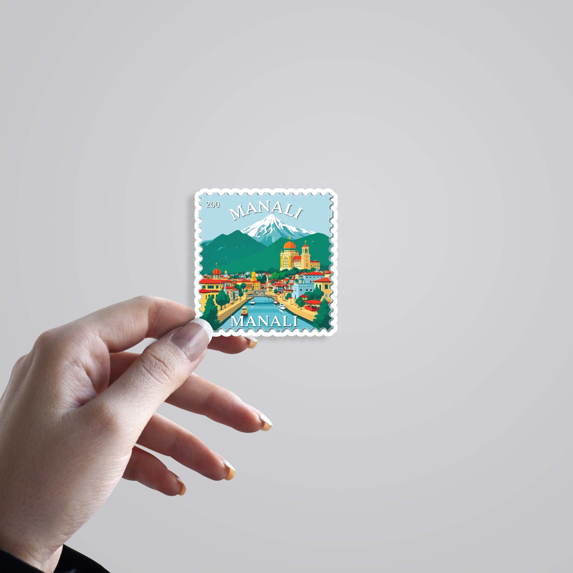 Manali Scenic Town and River Post Stamp Travels Stickers