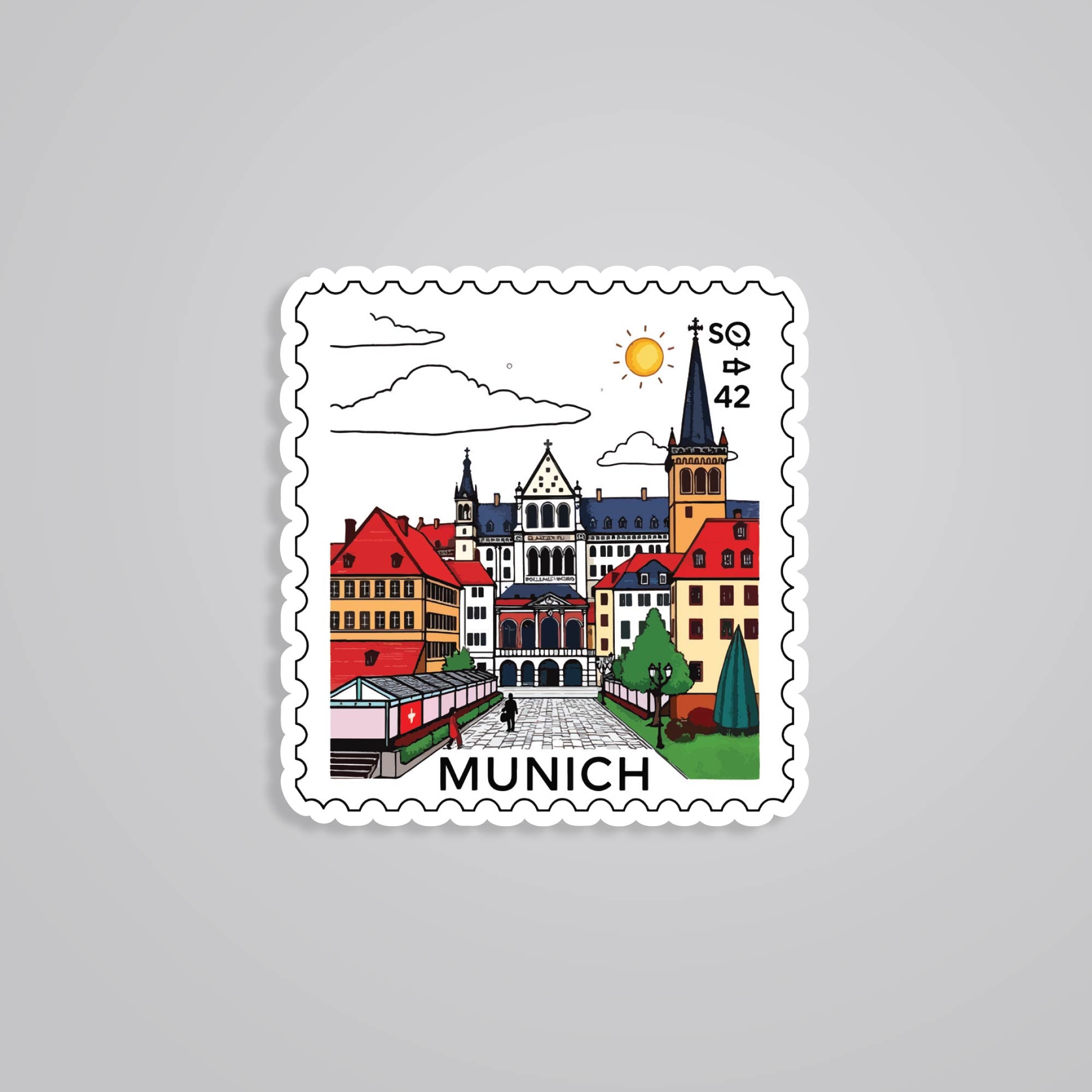 Fomo Store Stickers Travels Munich City Architecture Post Stamp