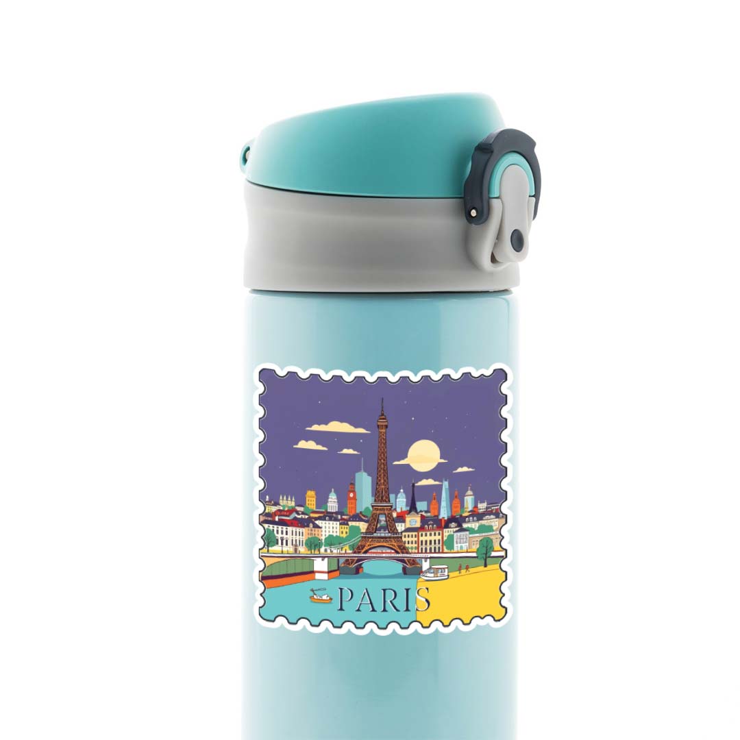 Paris Eiffel Tower Night Skyline Post Stamp Travels Stickers