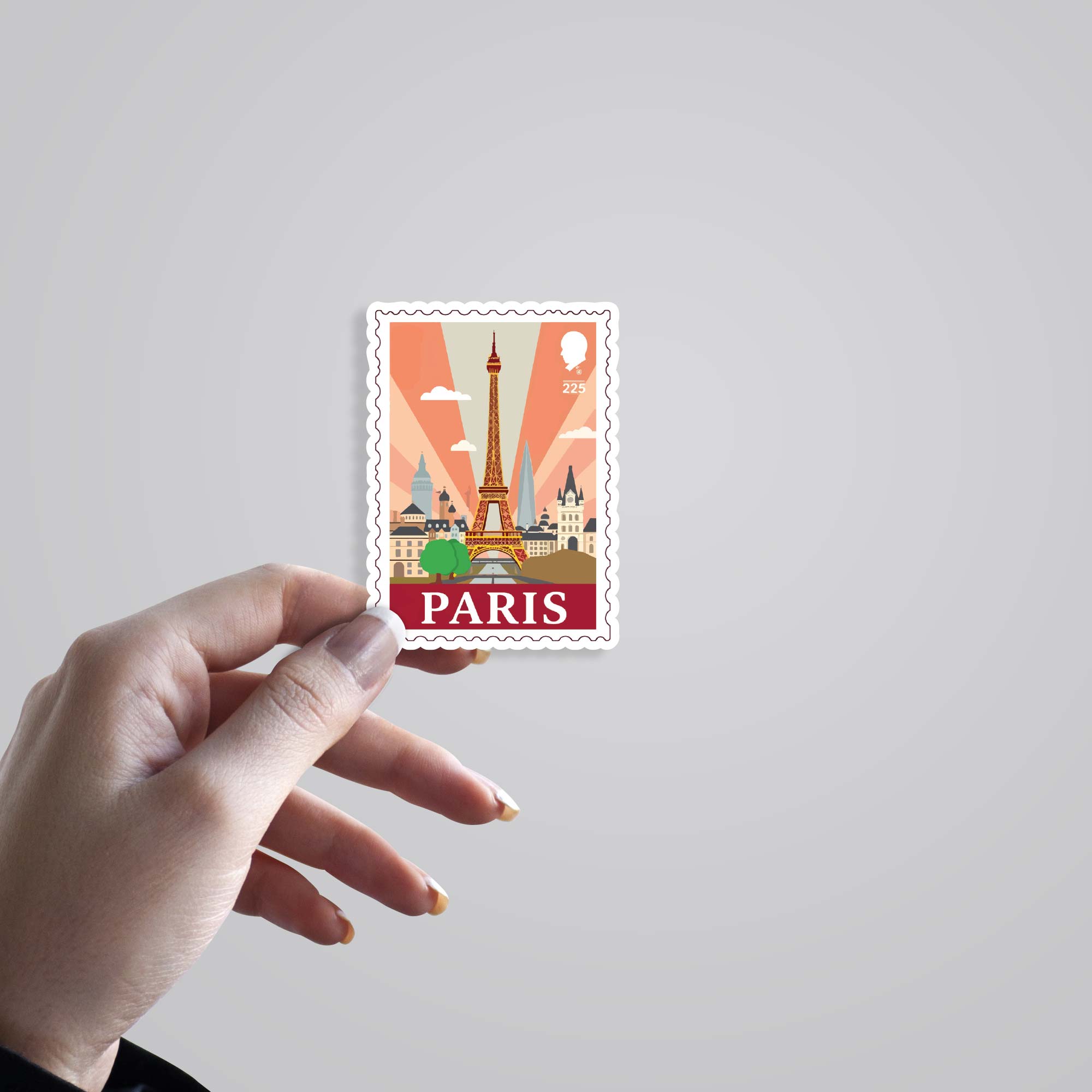 Paris Eiffel Tower and Cityscape Post Stamp Travels Stickers