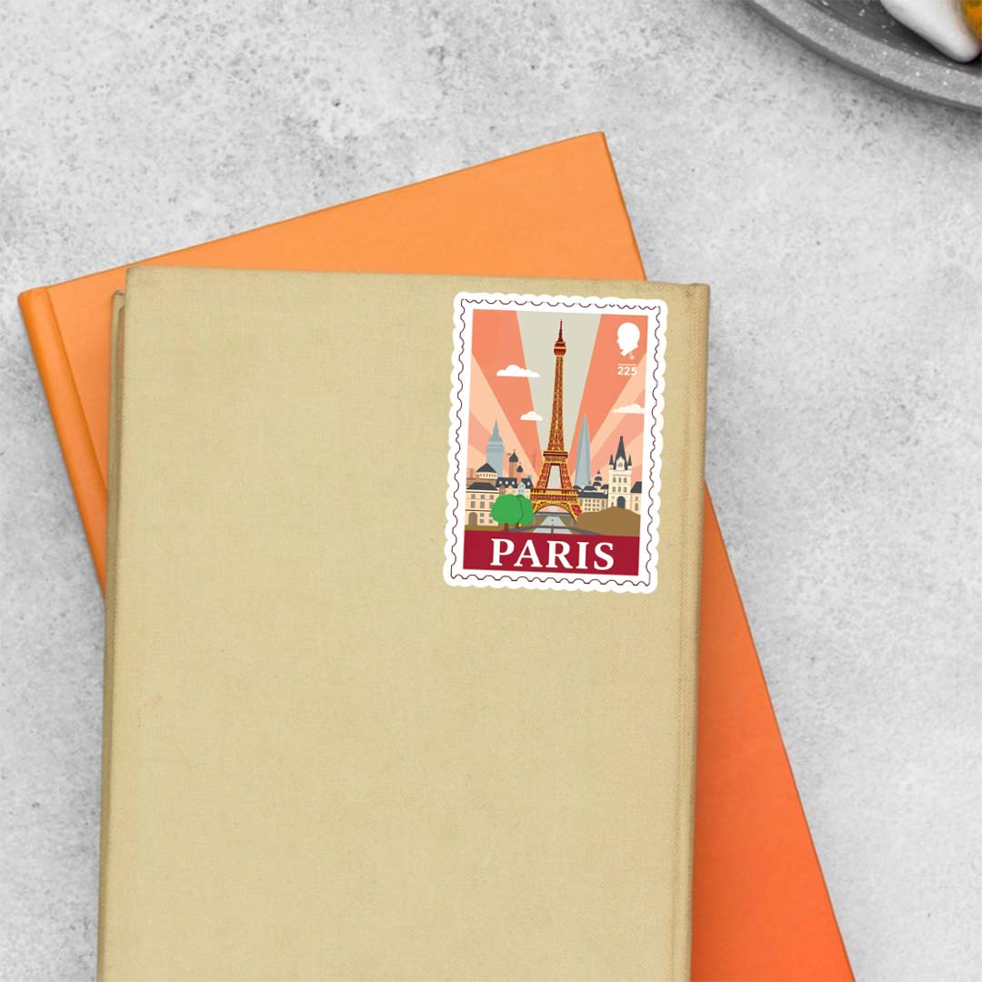 Paris Eiffel Tower and Cityscape Post Stamp Travels Stickers