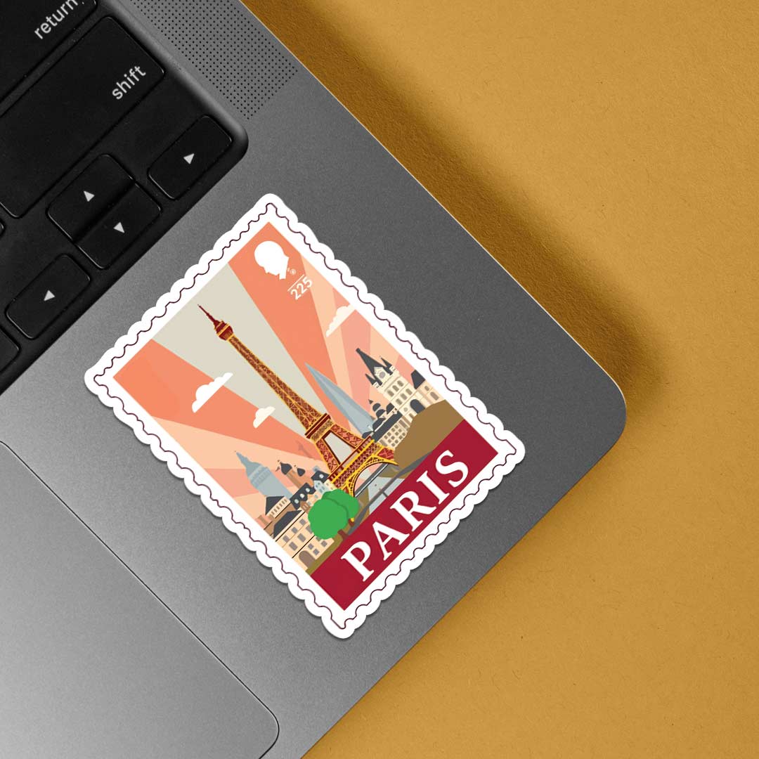 Paris Eiffel Tower and Cityscape Post Stamp Travels Stickers