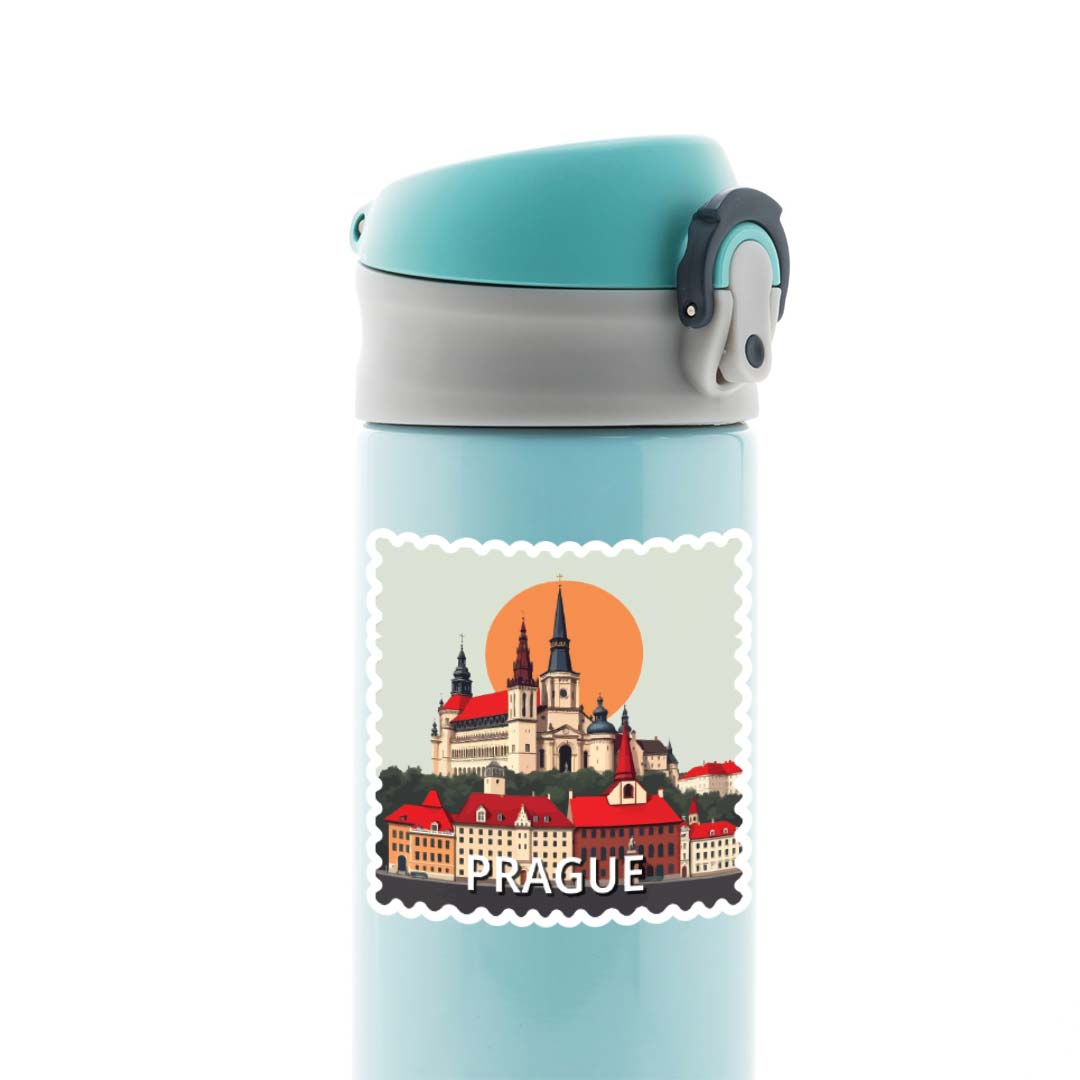 Prague Historic Church and Sunset Post Stamp Travels Stickers
