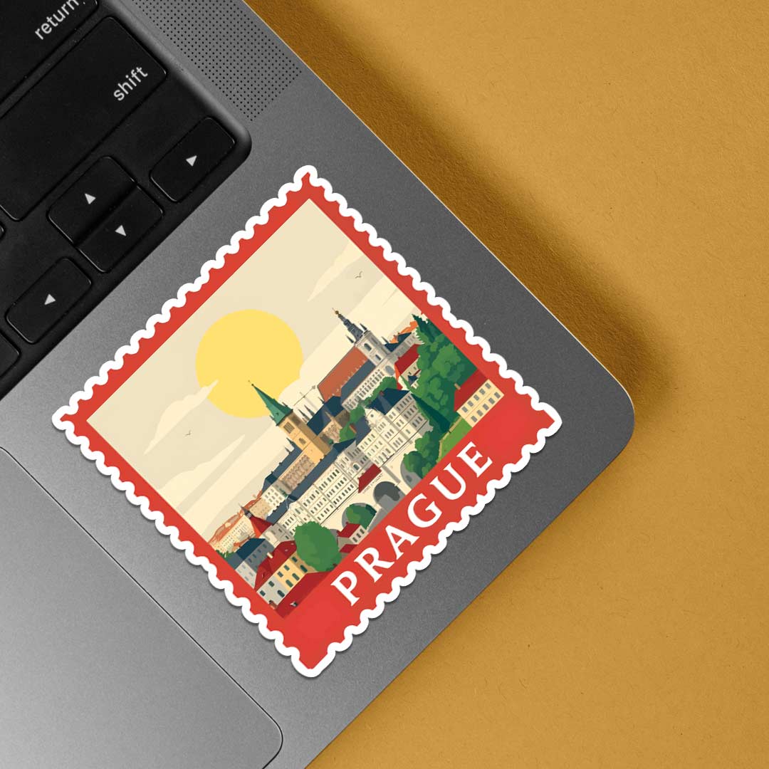 Prague Old Town Scenic Post Stamp Travels Stickers