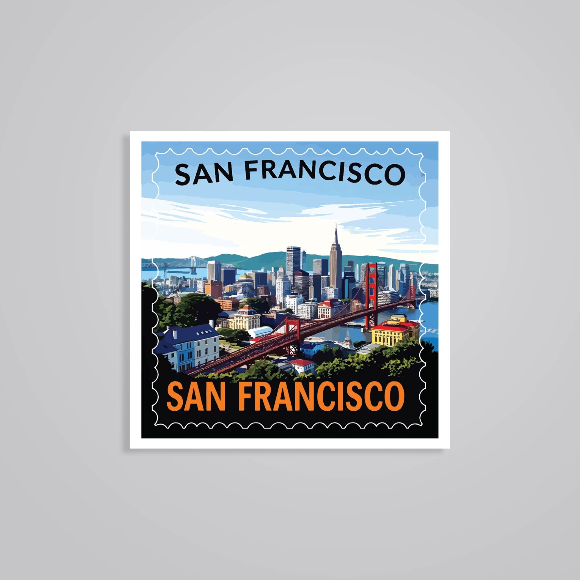 Fomo Store Stickers Travels San Francisco Bridge and City Skyline Post Stamp