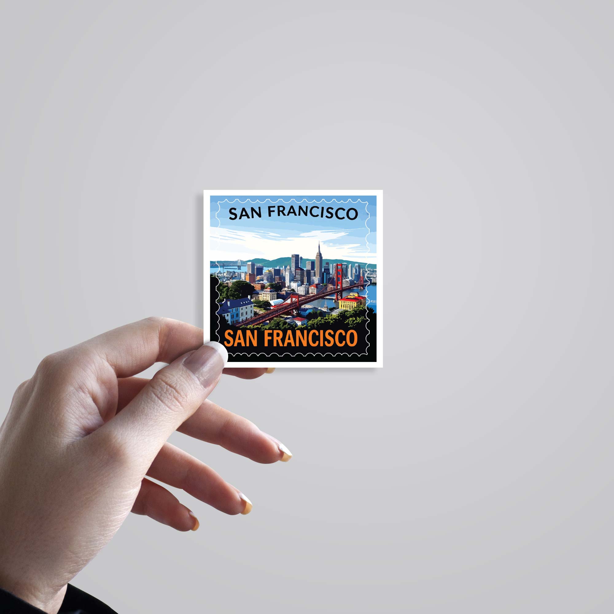 San Francisco Bridge and City Skyline Post Stamp Travels Stickers