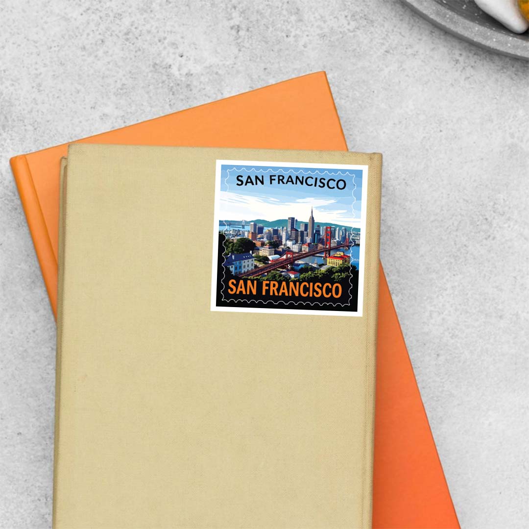 San Francisco Bridge and City Skyline Post Stamp Travels Stickers