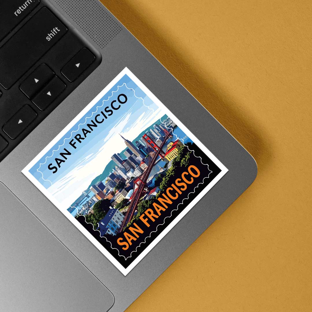 San Francisco Bridge and City Skyline Post Stamp Travels Stickers