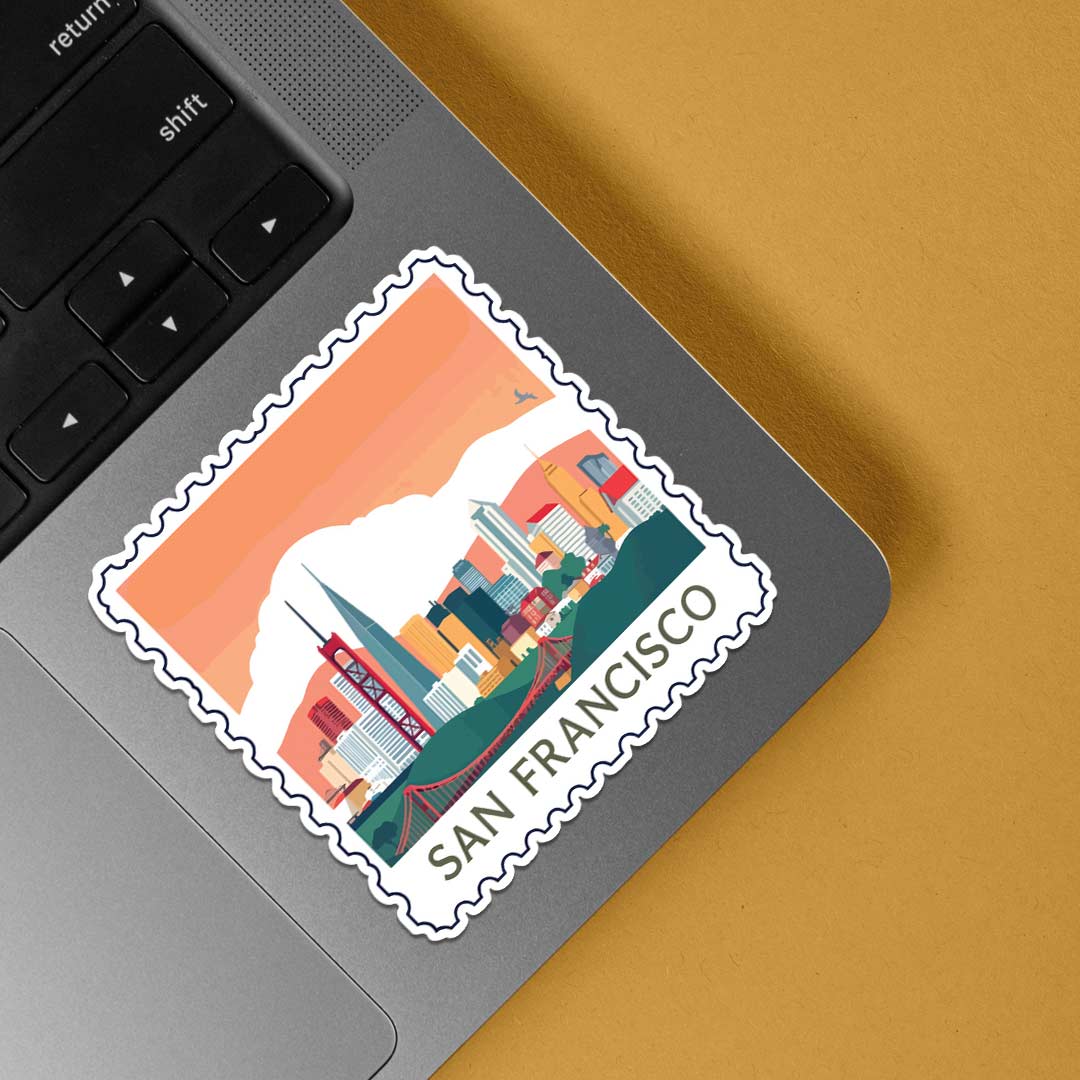 San Francisco Golden Gate Sunset Post Stamp Travels Stickers