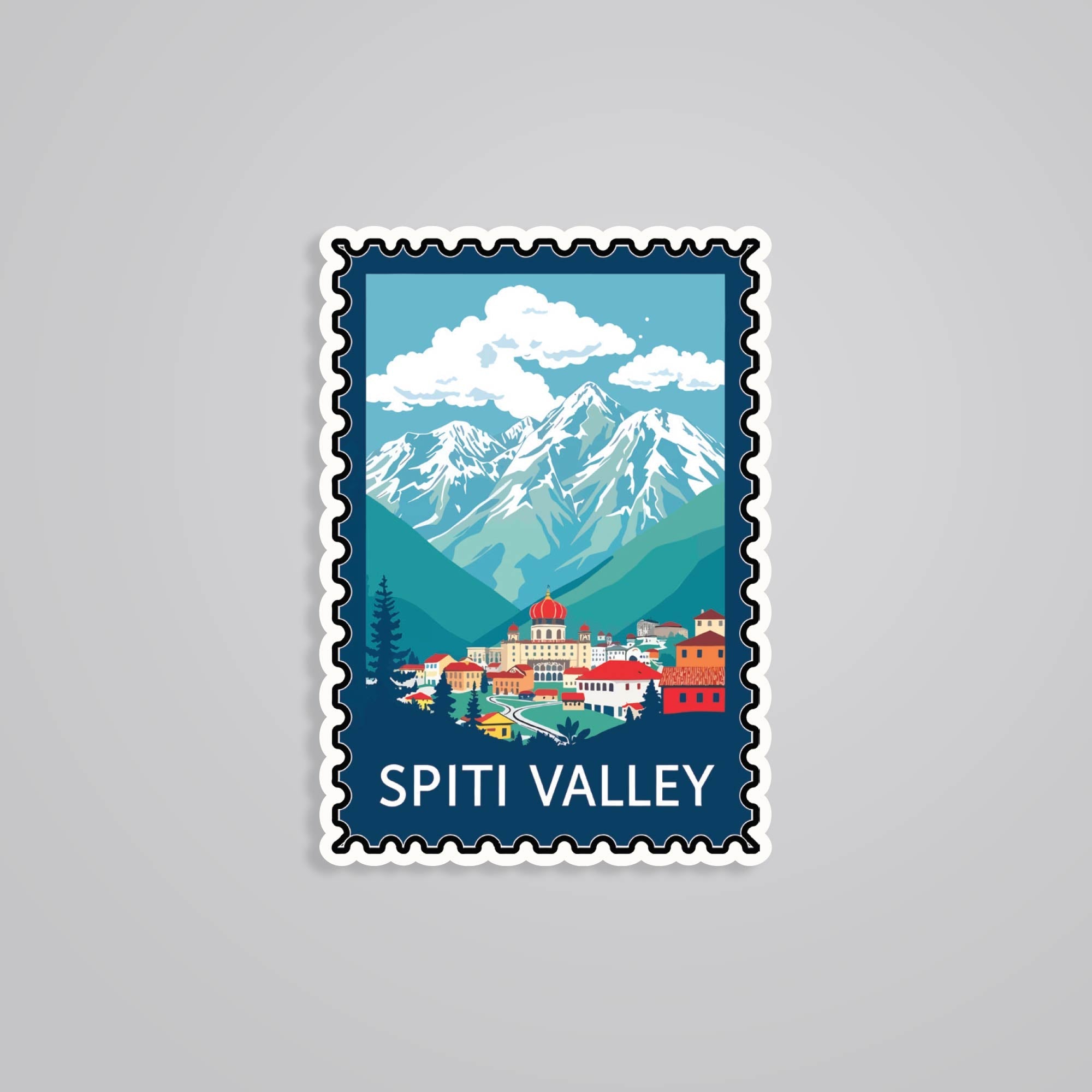 Fomo Store Stickers Travels Spiti Valley Mountain and Village Post Stamp