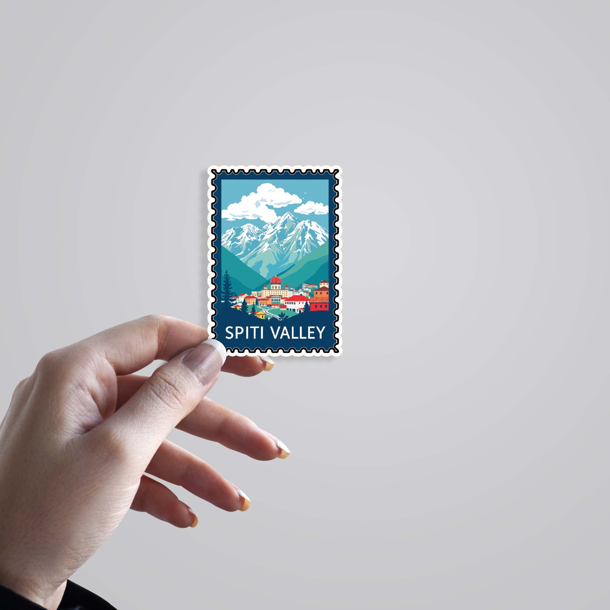 Spiti Valley Mountain and Village Post Stamp Travels Stickers
