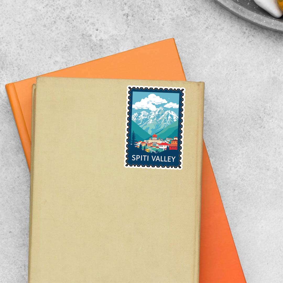 Spiti Valley Mountain and Village Post Stamp Travels Stickers