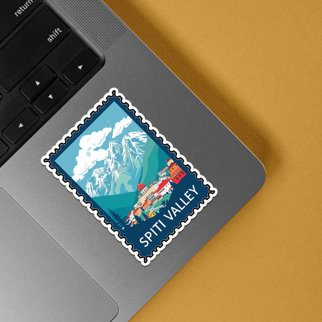 Spiti Valley Mountain and Village Post Stamp Travels Stickers