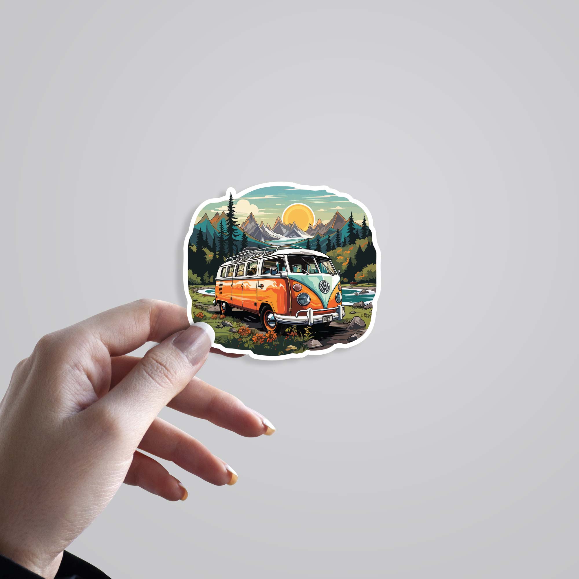 Whimsical Caravan Mountain View Travels Stickers