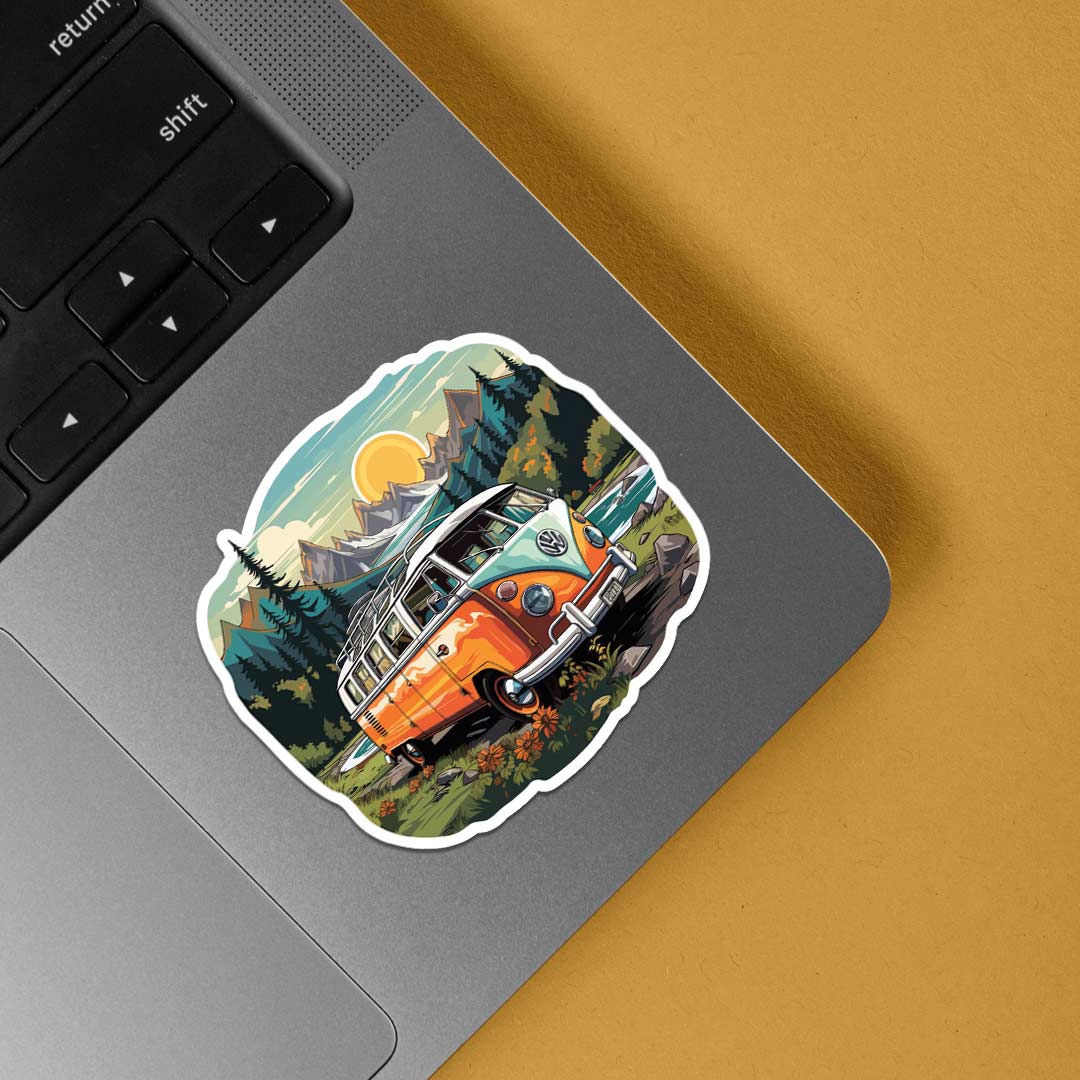Whimsical Caravan Mountain View Travels Stickers