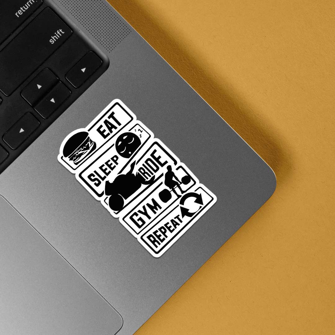 Eat Sleep Ride Gym Repeat Witty Stickers