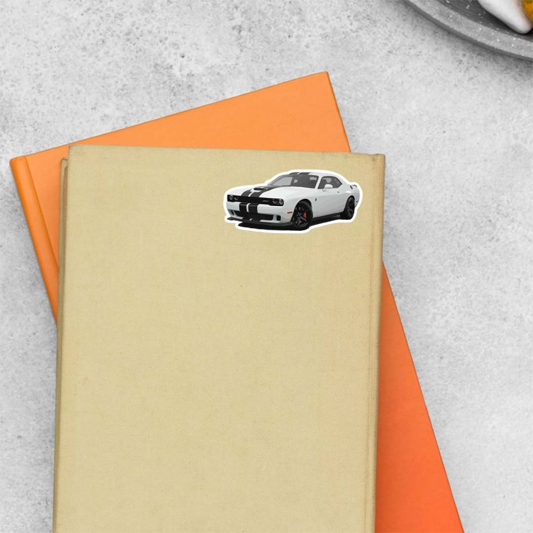 Challenger SRT Hellcat in White Cars & Bikes Stickers
