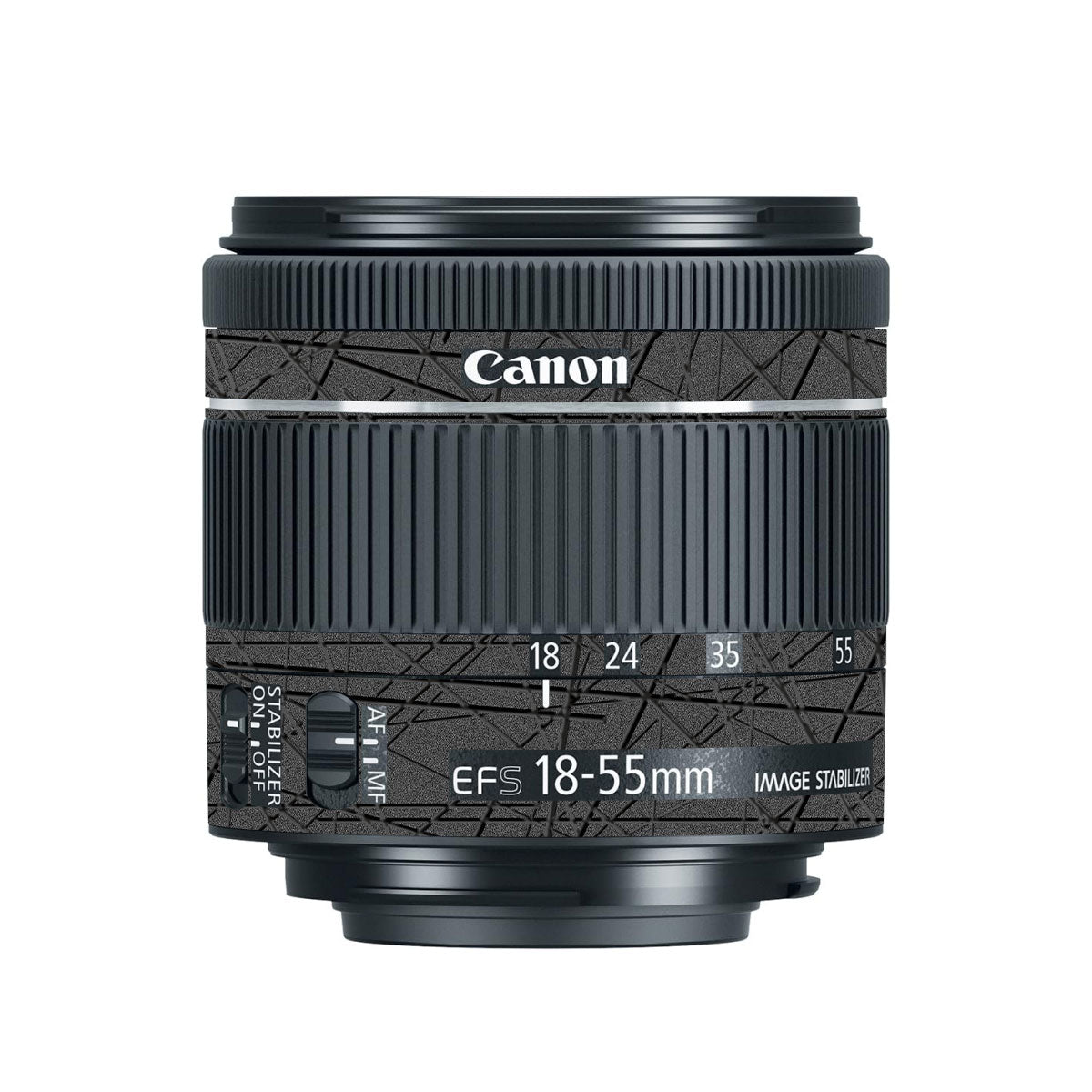 Textured Metallic Steel Grain Canon EF-S 18-55mm F/4-5.6 IS STM Camera Lens Skin