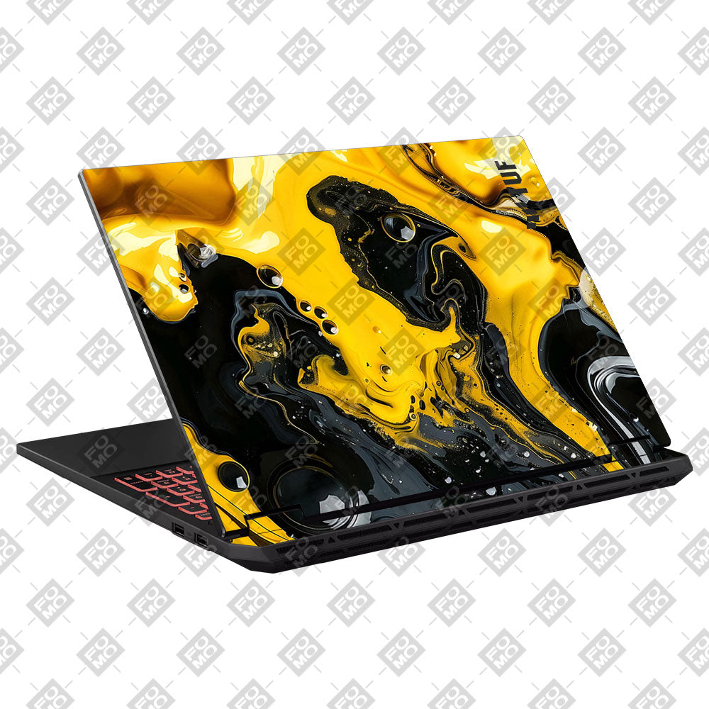 Yellow and Black Paint Swirls Asus TUF Gaming A16 2025 Laptop Skin