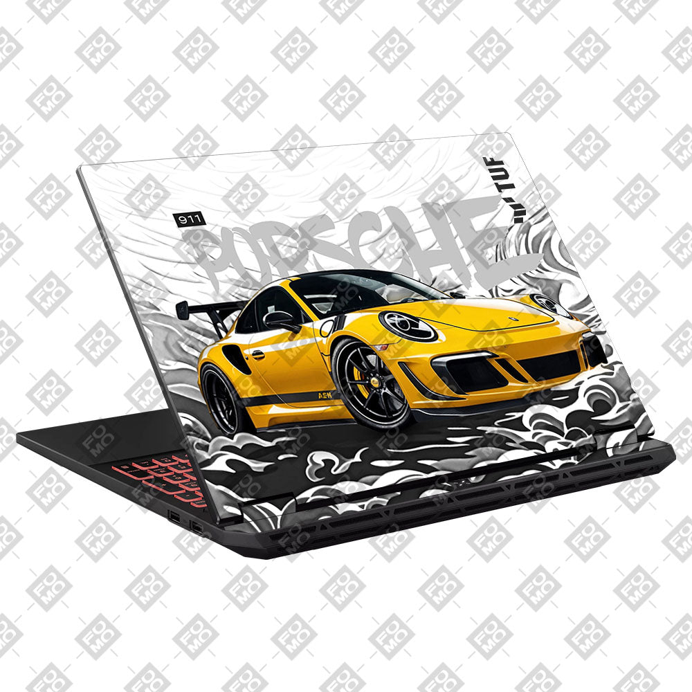 Porsche 911 Yellow Blaze Asus TUF Gaming A16 2025 Laptop Skin