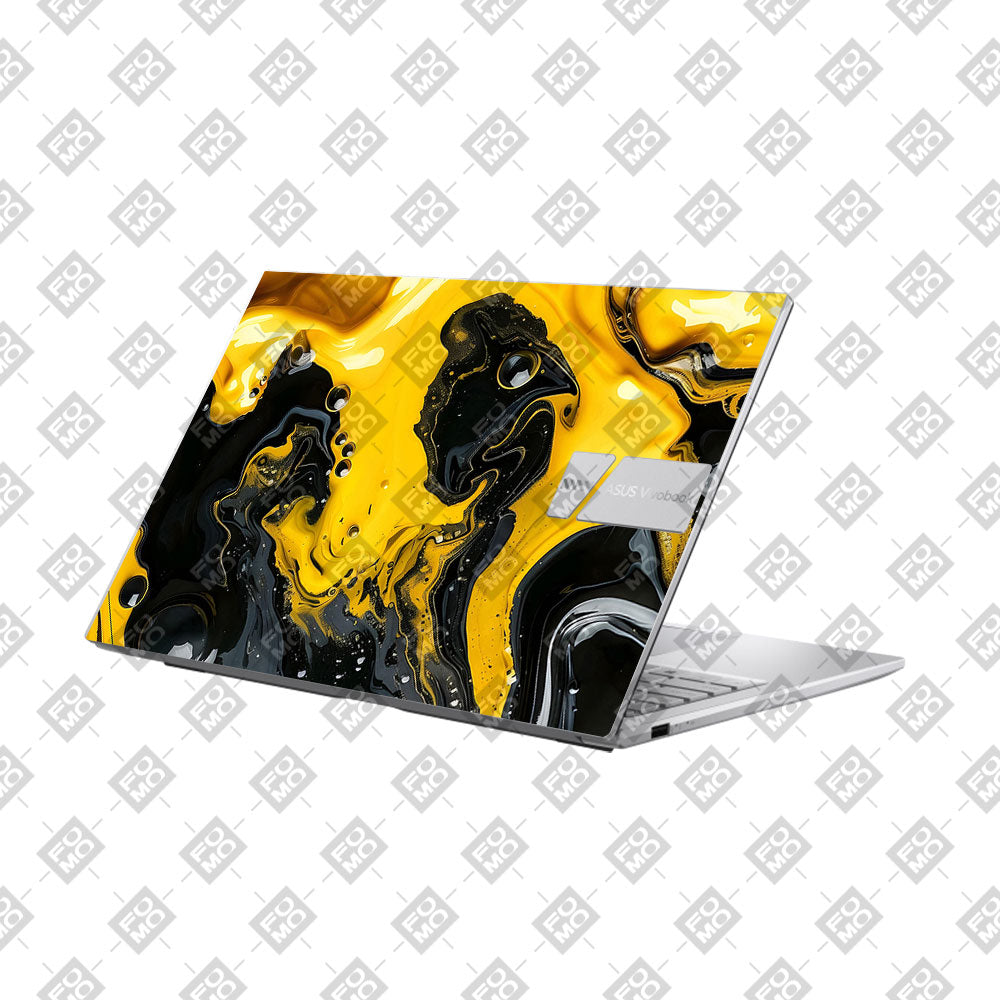 Yellow and Black Paint Swirls Asus VivoBook 15 X1504VA Laptop Skin