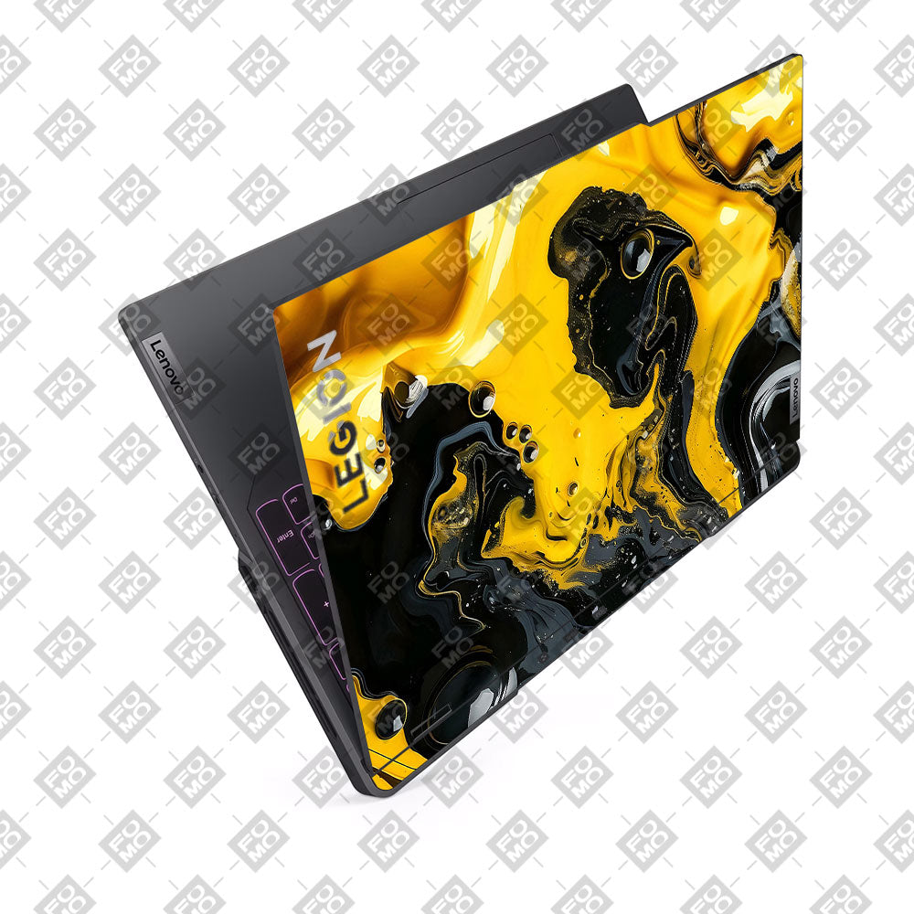Yellow and Black Paint Swirls Lenovo Legion 5 Pro 16IRX8 and 16IRX9 Laptop Skin