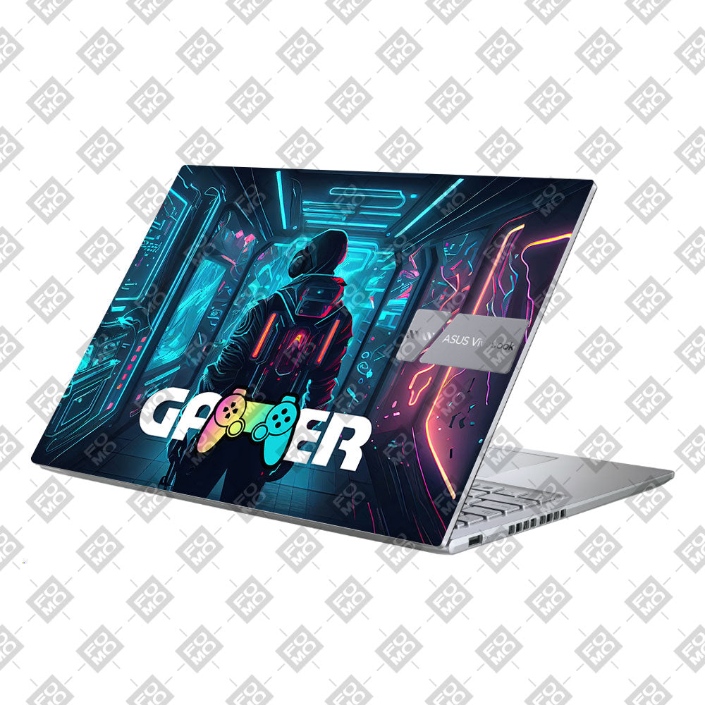 Gamer in Glowing Background Gaming Asus Vivobook X1605ZA Laptop Skin
