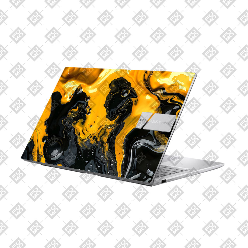 Yellow and Black Paint Swirls Asus Vivobook 15 X1504ZA Laptop Skin