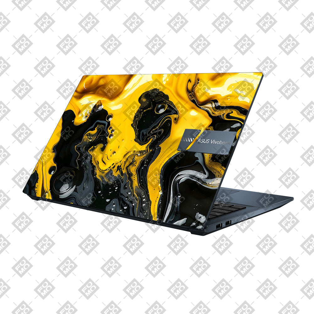 Yellow and Black Paint Swirls Asus Vivobook Pro 15 M6500QC & M6500QH Laptop Skin